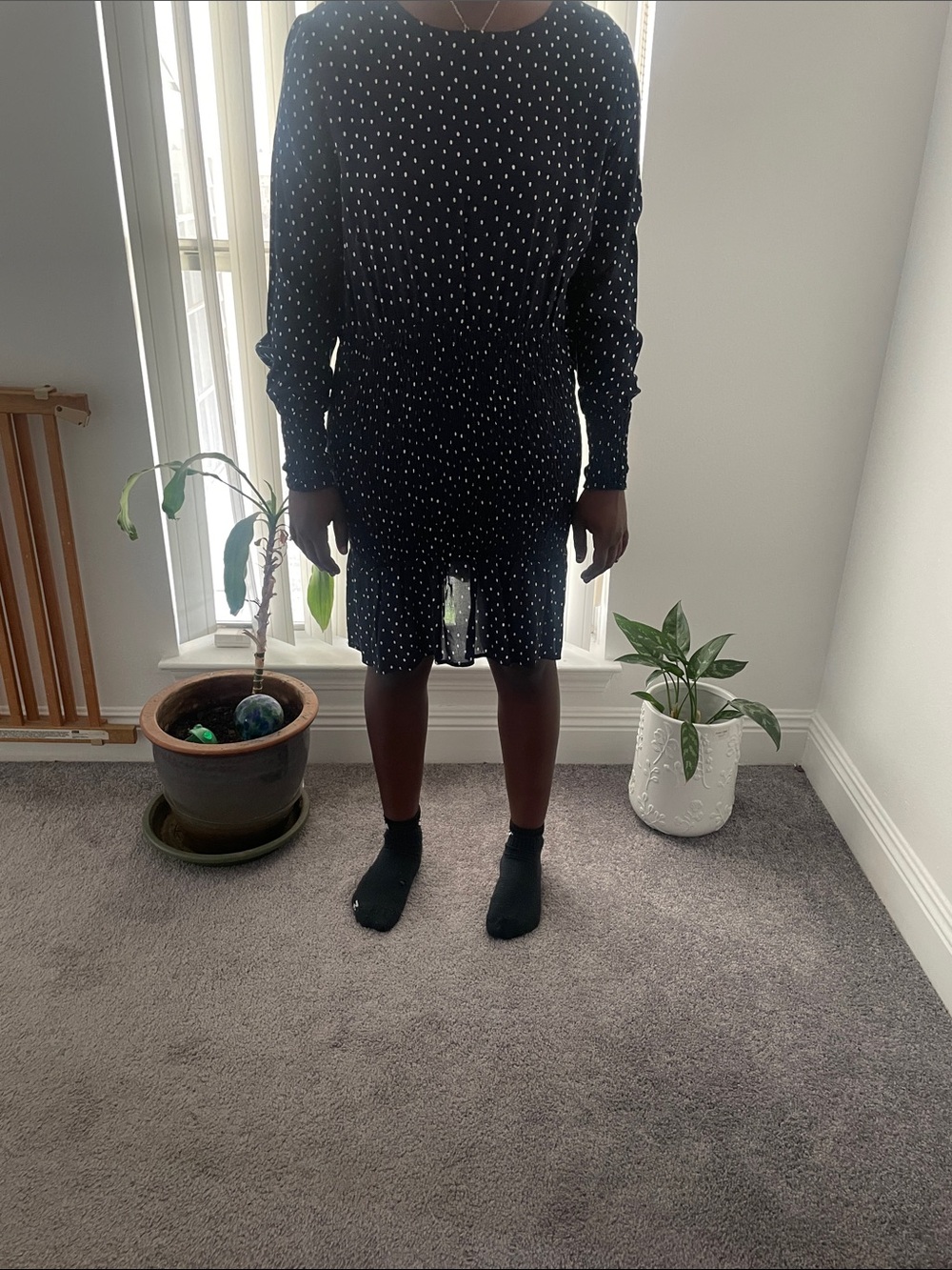 Topshop Navy Blue and White Polka Dot Midi Dress